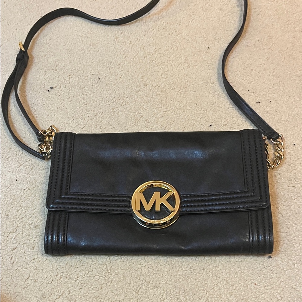 Michael Kors Black Crossbody Bag with Gold Logo